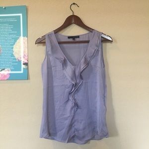 Harvé Benard satin sleeveless ruffle blouse